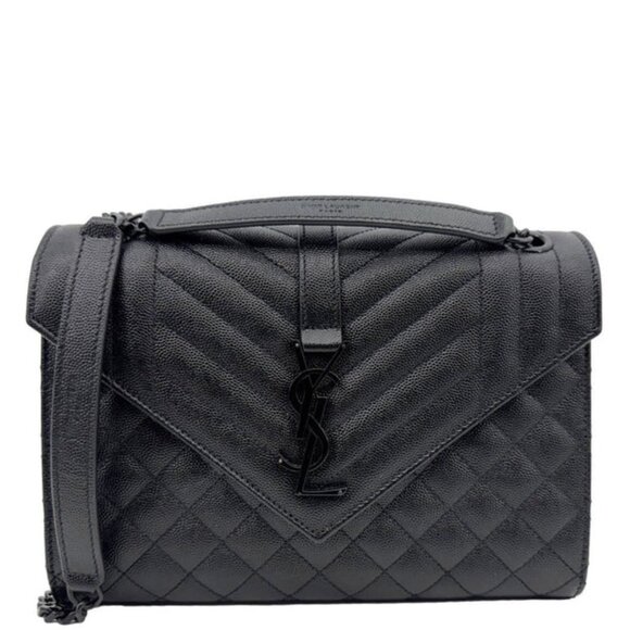 Yves Saint Laurent  Envelope Medium Grain De Poudre Leather Shoulder Bag Black - Picture 1 of 15